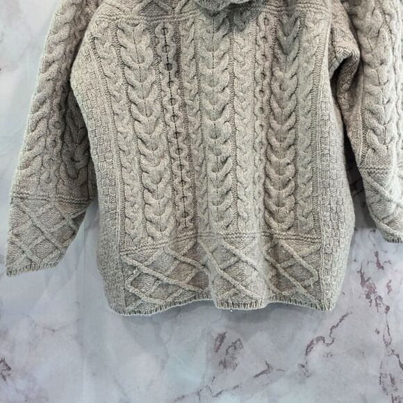 Aran Crafts Wool Sweater Womens Large Cardigan Hooded Oversized Fisherman Vtg - Picture 7 of 13